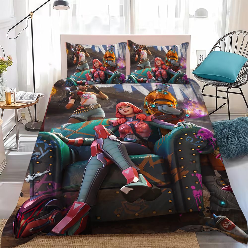 

F-Fortnite Game Duvet Cover Set Home Style Bedding Soft Laundry Cotton Bed 3 Piece Set Student Dormitory Gift 135x200cm