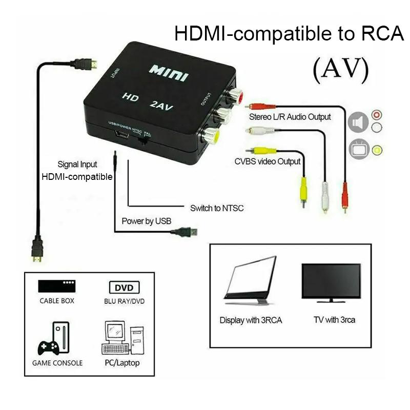 HDMI-kompatibler zu RCA Konverter AV/CVBS L/R Audio Video Set-Top-Box Up-Scaler 1080P MINI HD2AV Unterstützung NTSC PAL Ausgang HD zu AV