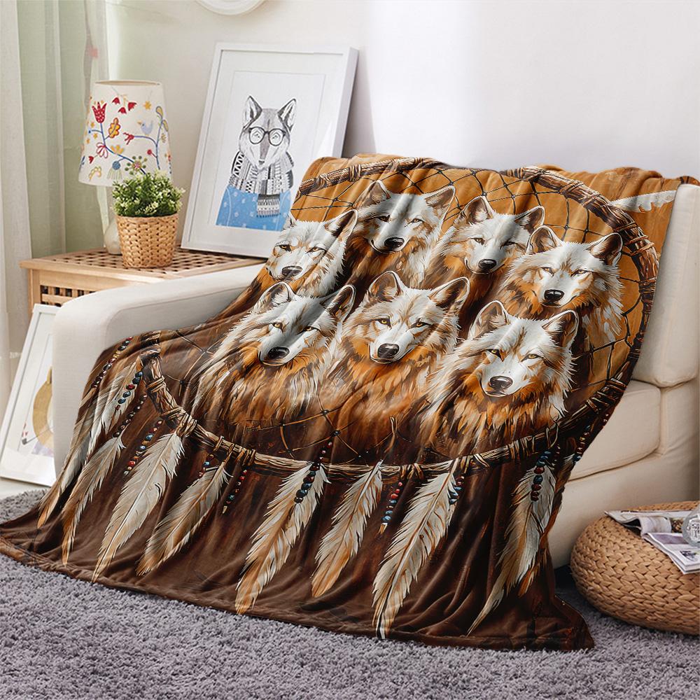 Koc Flanelowy z Nadrukiem Wilka, Wysokiej Jakości, Wygodny na Wszystkie Pory Roku, Wystrój Domu, Ciepło i Komfort, Idealny na Prezenty Świąteczne