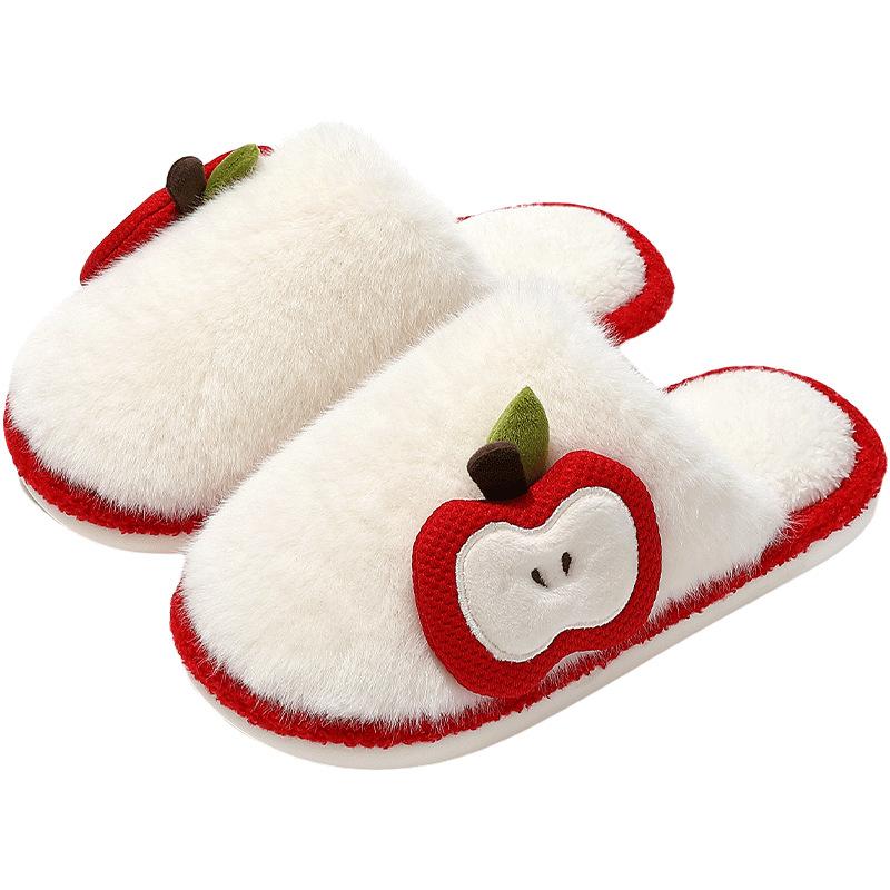 Apple Fluffy Slippers Winter Couple Indoor Home Plush Warm Home Non-slip Cotton Slippers Winter