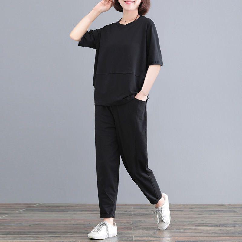 Fat Mm Plus Size Sports Suit for Women Summer Loose Fashion Short-sleeved Casual Two-piece Set