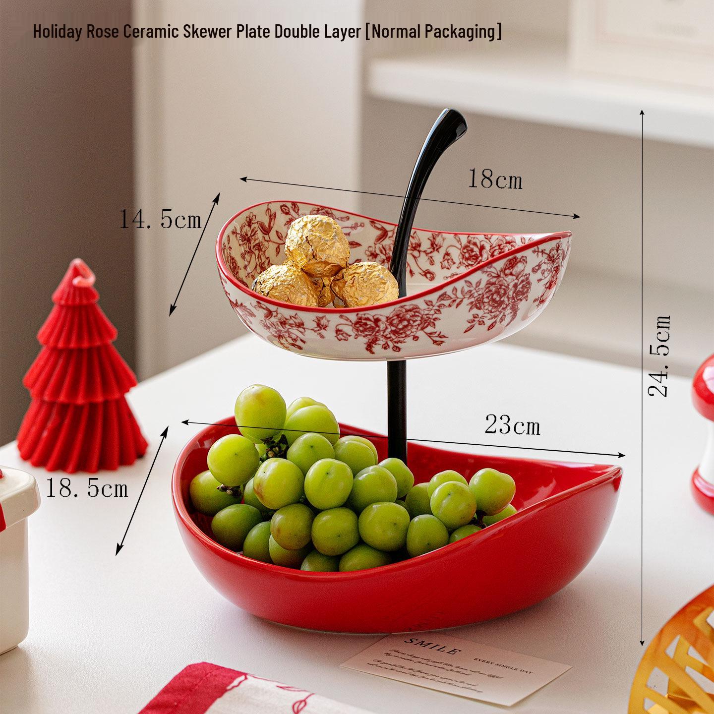 Double-Layer Ceramic Fruit Bowl & Snack Tray