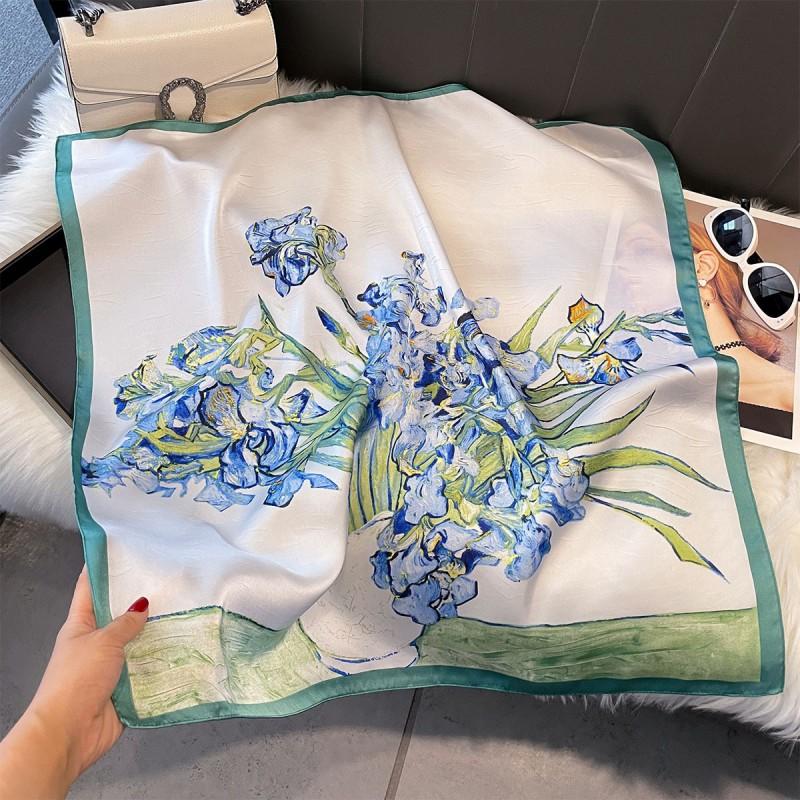 70x70cm Lightweight Silk-Look Square Scarf Women French Chic Hair Band Office Accessory Viscose 96%