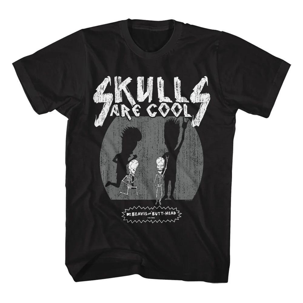 Beavis and ButtHead Skulls Are Cool Black TShirt Summer Unisexs and Womens Loose and Breathable Cotton Tshirt S