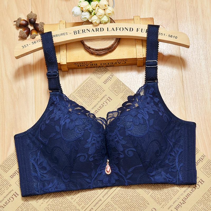 

Сексуальные бюстгальтеры для женщин, кружевные большие размеры, чашка E, тонкий бюстгальтер, регулируемый сбор, стальное кольцо, чувственное нижнее белье, бюстгальтер пуш-ап, необычное нижнее белье 50/115D темно-синий