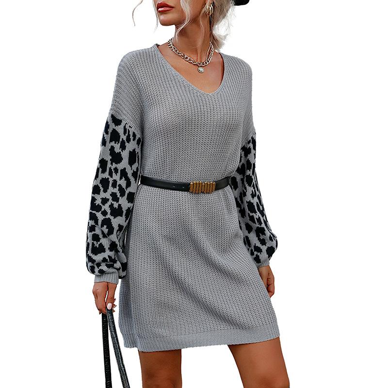 Women's Sweater, Color-Block, Leopard Print for Fall and Winter