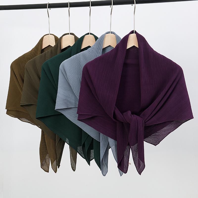 Pleated Square Scarf For Women Muslim Chiffon Hijabs Shawl Solid Crinkle Headscarf Wraps Islamic Turban Headband Bandana Foulard