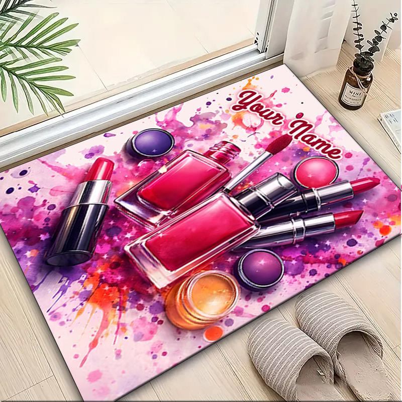 1PC Custom Name Lipstick Lip Gloss Collection Theme Floor Mat Ideal for Living Room, Game Rooms, Office, Bedroom,Floor Mat Playful Design