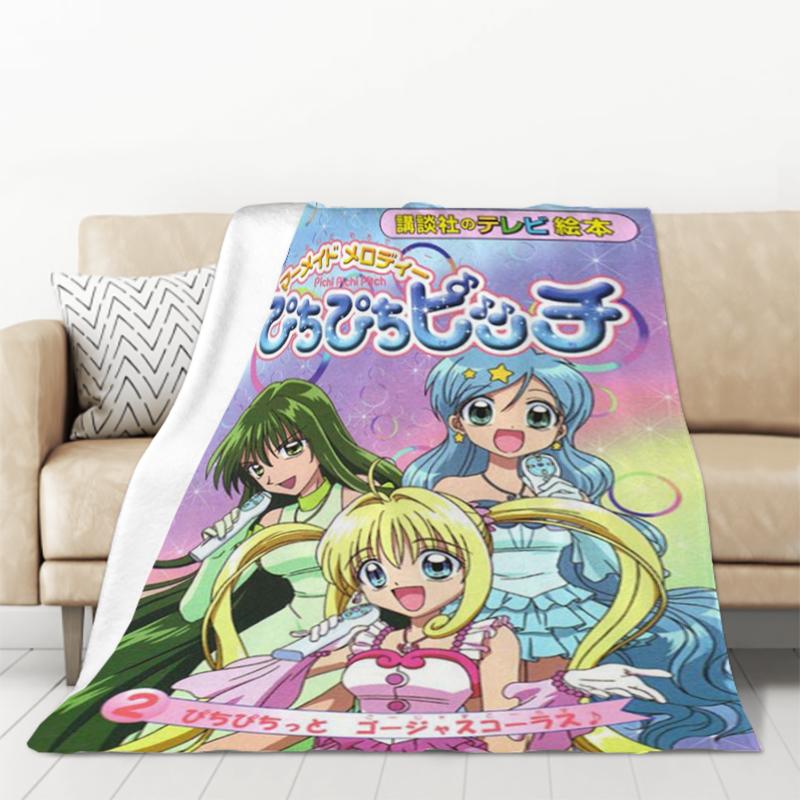 Anime Blanket Mermaid Melody Pichi Pichi Pitch Double Bed Blankets & Throws Furry Throw Sofa Fluffy Soft Decorative Custom Kid's