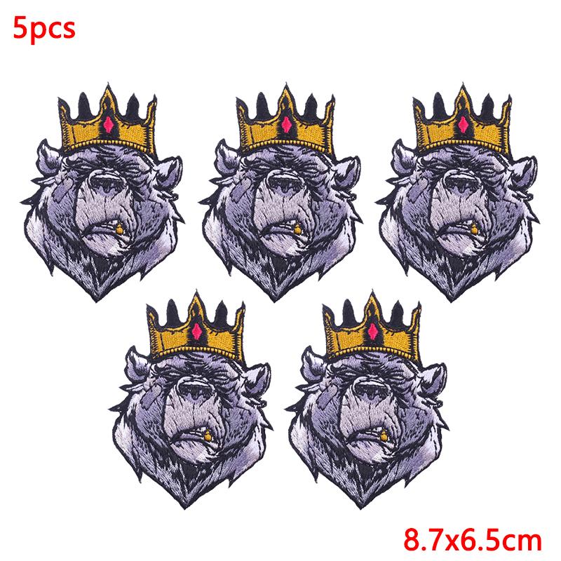 5Pcs/Lot Punk Animal Patch Iron On Embroidery Patches For Clothing Thermoadhesive Patches On Clothes Hip Hop Patch For Clothes