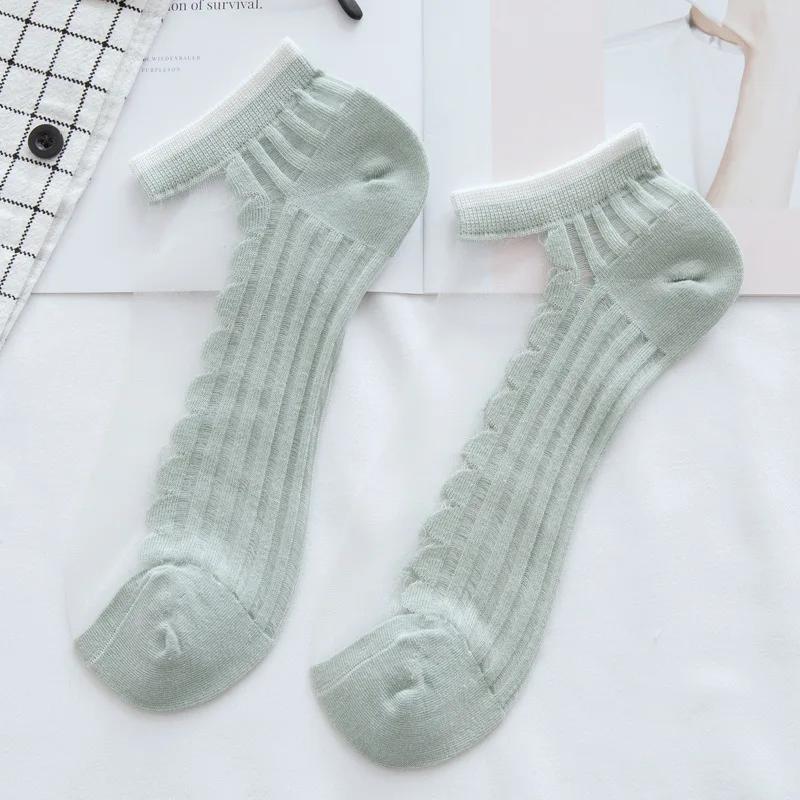 

Шелковые прозрачные носки Детские носки из хрустального стекла с мелким вырезом Хлопковое дно Короткие носки Короткий рукав для женщин green