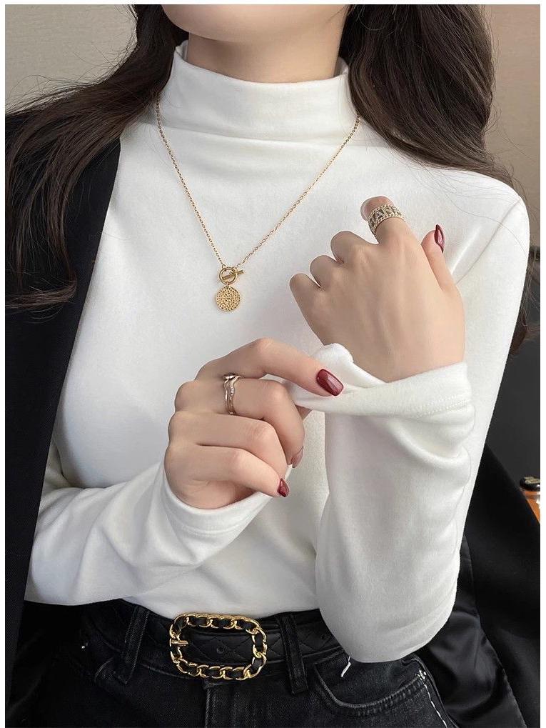 Women's Autumn/Winter 2024 Thick Velvet Half-High Collar Slim Fit Long-Sleeve Top