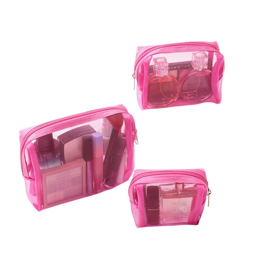Large Capacity Transparent Makeup Bag Zipper Handheld Makeup Pouch for 3Pcs/Set Girls