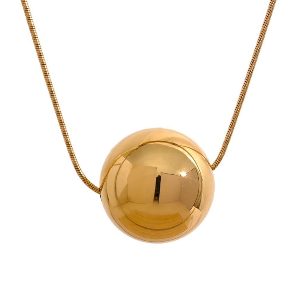 

Yhpup 20mm Minimalist Stainless Steel Round Ball Bead Pendant Necklace Stylish 18K Gold Plated Rust Proof Clavicle Charm Jewelry