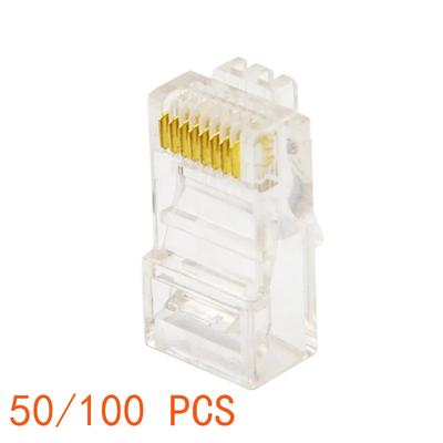 50/100pcs RJ45 Modular Plug for Network CAT5 LAN Professional Connectors Crystal End Gold-Plated 8P8C Crimp UTP Ethernet