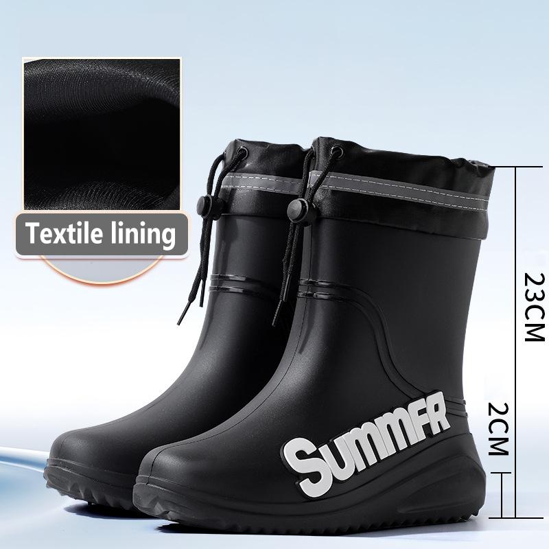 Neue winddichte Regenstiefel Herren Mid-Calf Warme Regenstiefel Mode Schwarz Elastisches Band Regenschuhe Herren Wasserdichte Outdoor Arbeitsstiefel