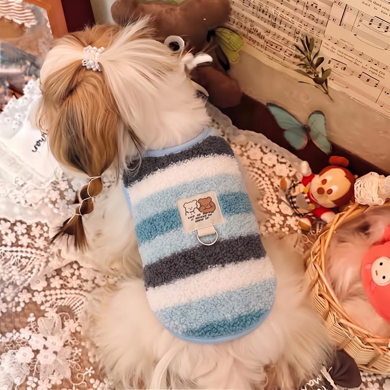 Dog fleece clothes autumn and winter rainbow candy striped than bear cat teddy small dog warm pet vest