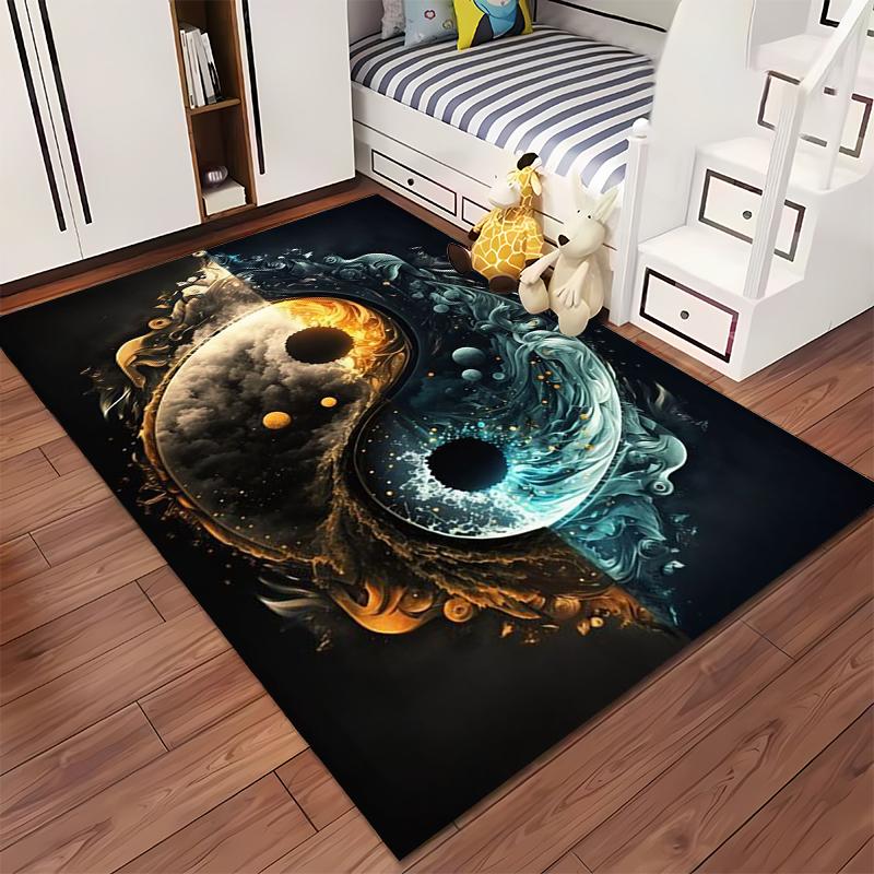 Yin Yang Universe Design Carpet with Fiery and Water Elements Illustration Suitable for Use As an Anti-slip for Living Room Bedroom Sofas