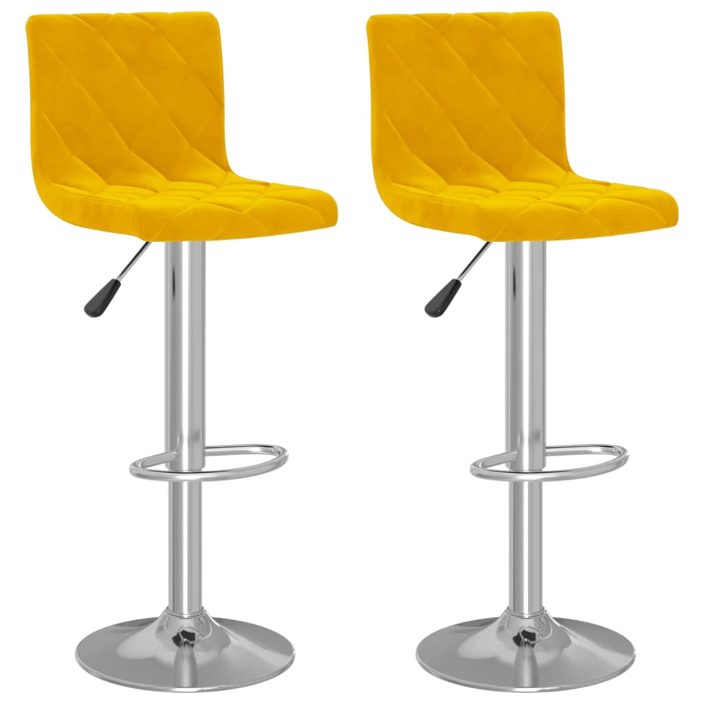 Bar Stool Set of 2 Mustard Yellow Velvet