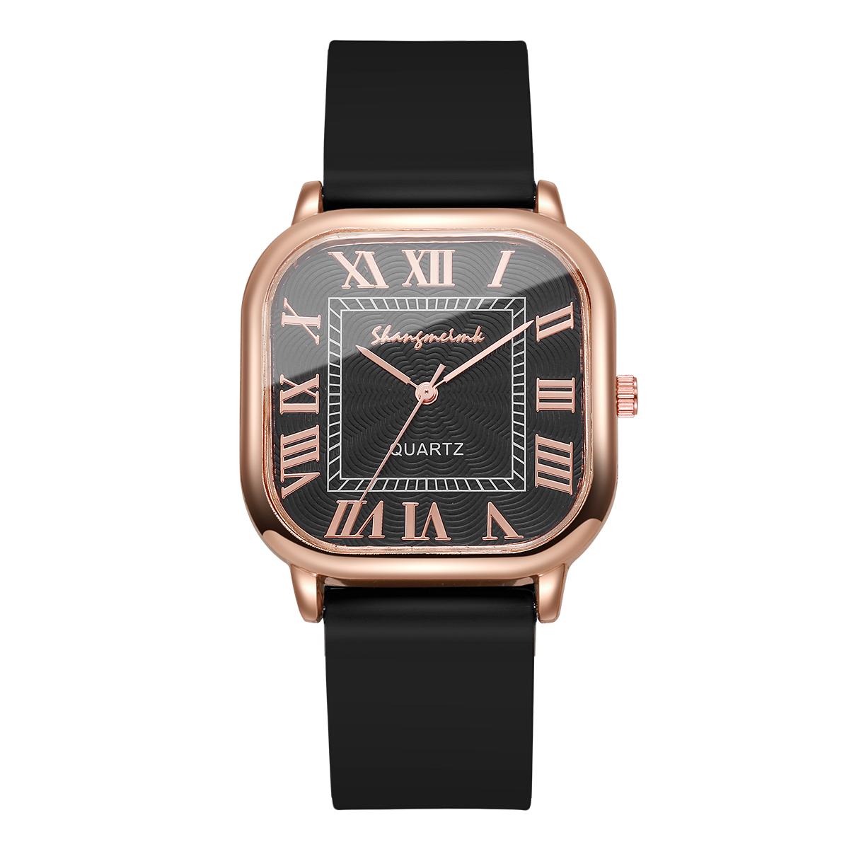 

Женские квадратные часы силиконовый ремешок римский циферблат кварцевые наручные часы для леди часы чёрный