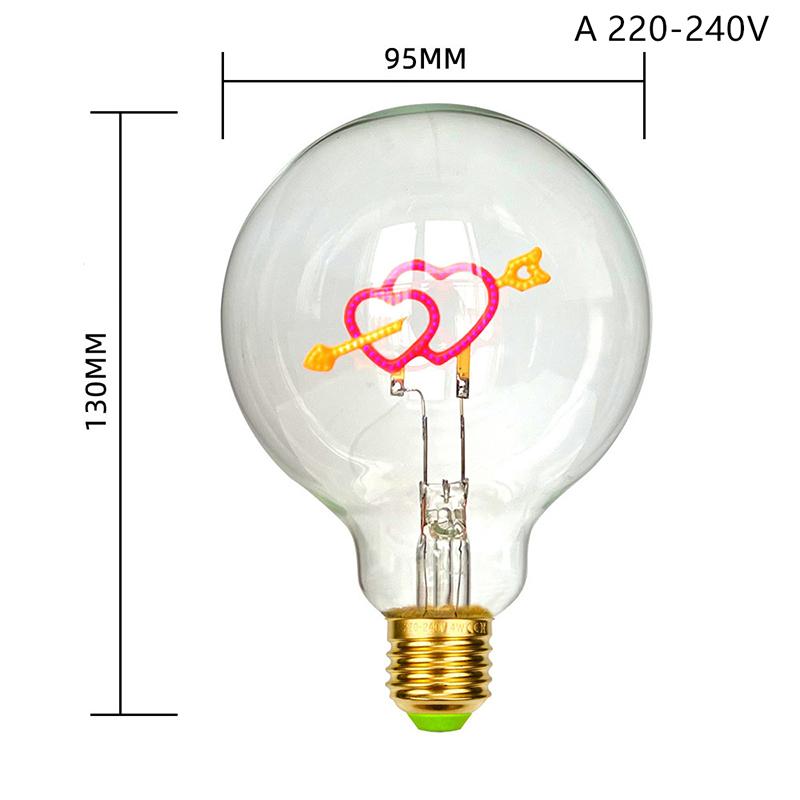 

Винтажная светодиодная лампа Эдисона Большая колба G95 Сердце Стрела Купидона 3 Вт 110 В 220 В E27 Специальная декоративная лампочка