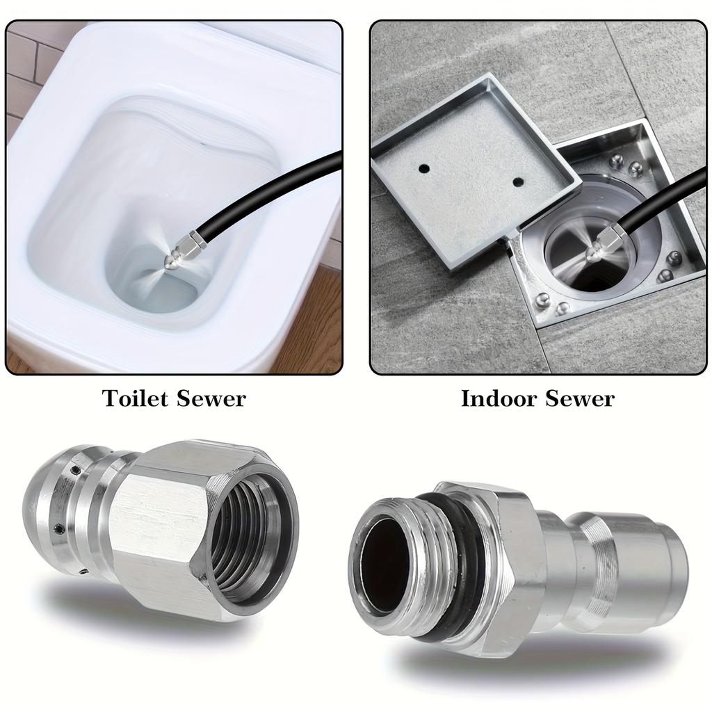1/4 Inch Stainless Steel High-Pressure Sewer Cleaning Nozzle with 6 Jet Orifices, 5000 PSI Rated