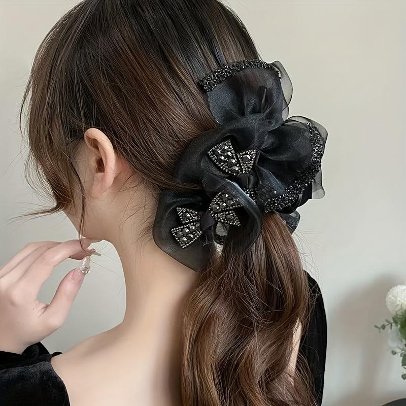 1PC Temperament Simple Girly Style Women's Black Lace Mesh Butterfly Large Shark Clip Hair Accessories