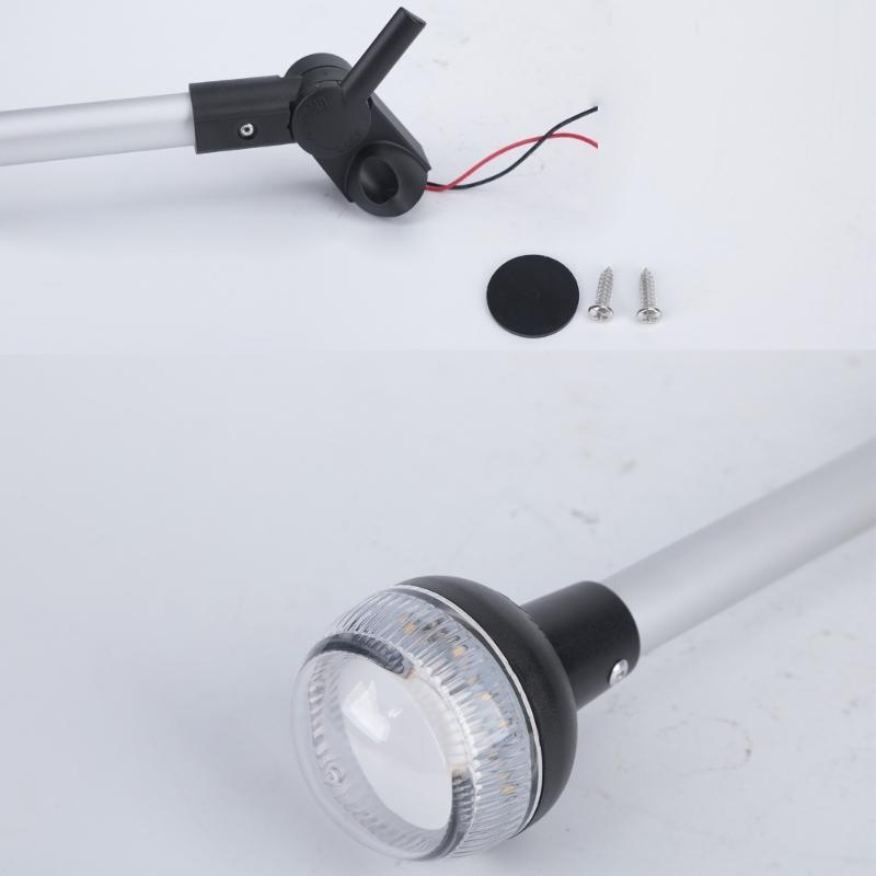 IP65 Marine Rear Light with Deck Base Bracket, 12 Inch Boat Stern Navigation Light, Clear Ribbed Lens and 12V LED Lamp for Pontoons Replacement Use