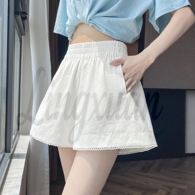 2026 Summer Tencel A-line High Waist Wide Leg Ice Silk Shorts for Women 3XL белый