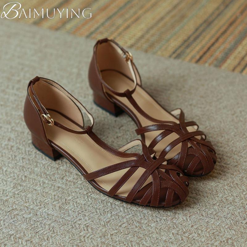 Fashion Women Casual Sandals High Heels Shoes Woman Summer 2025 Trend Elegant Hollow Loafers Dress Soft Leather Shallow Sandalias Mujer