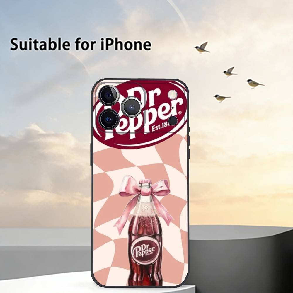 

C-Cherry Drink Dr Pepper Phone Case For iPhone 17,16,15,14,13,12,11 Plus,Pro Max,XS,Soft Silicone Black Cover iPhone15plus