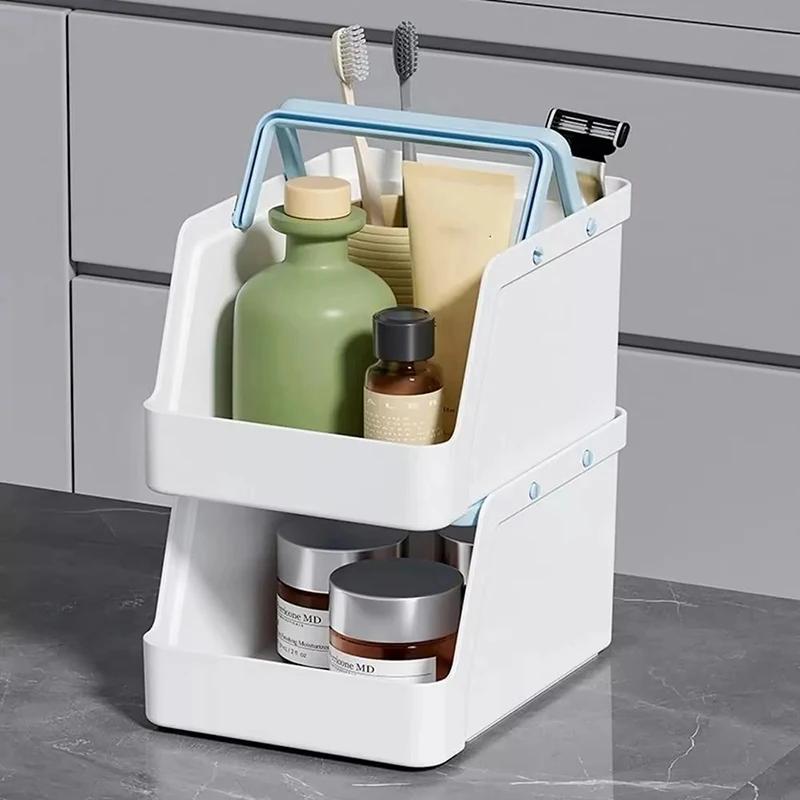 Plastic Kitchen Storage Rack Portable Large Capacity Desktop Storage Box Stackable Cosmetic Storage Container Stationary Holder