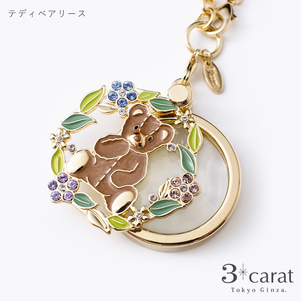 3carat Dressy Magnifying 5 Types Stylish Sliding Magnifying Handheld Bag 3x Magnification Bear Glass, Available, Glass, Charm, (Teddy Wreath)