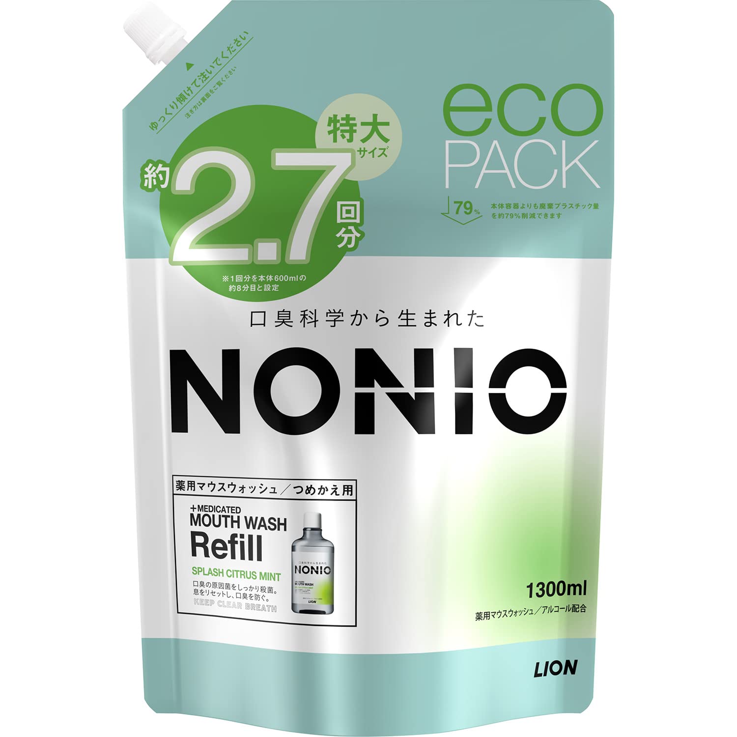 

NONIO Splash Citrus Mint Super 1300ml Refill Mouthwash Kills Bad Bacteria with Alcohol Mouthwash, Refreshing, [Quasi-drug] Breath-Causing