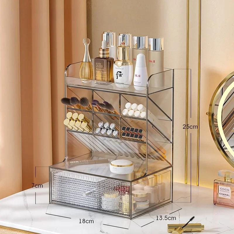 Transparent Desktop Storage Box - Cosmetic Organizer Drawer & Office Stationery Rack Pen Holder for Desk Supplies Neat Storage