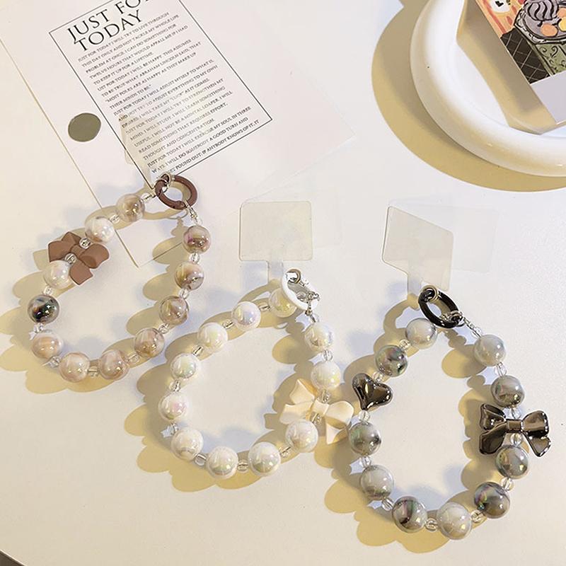1PCCartoon Love Bow Beads Mobile Phone Chain Lanyard Cute Short Pendant Keychain Hanging Cord Strap Fashion Jewelry Accessories
