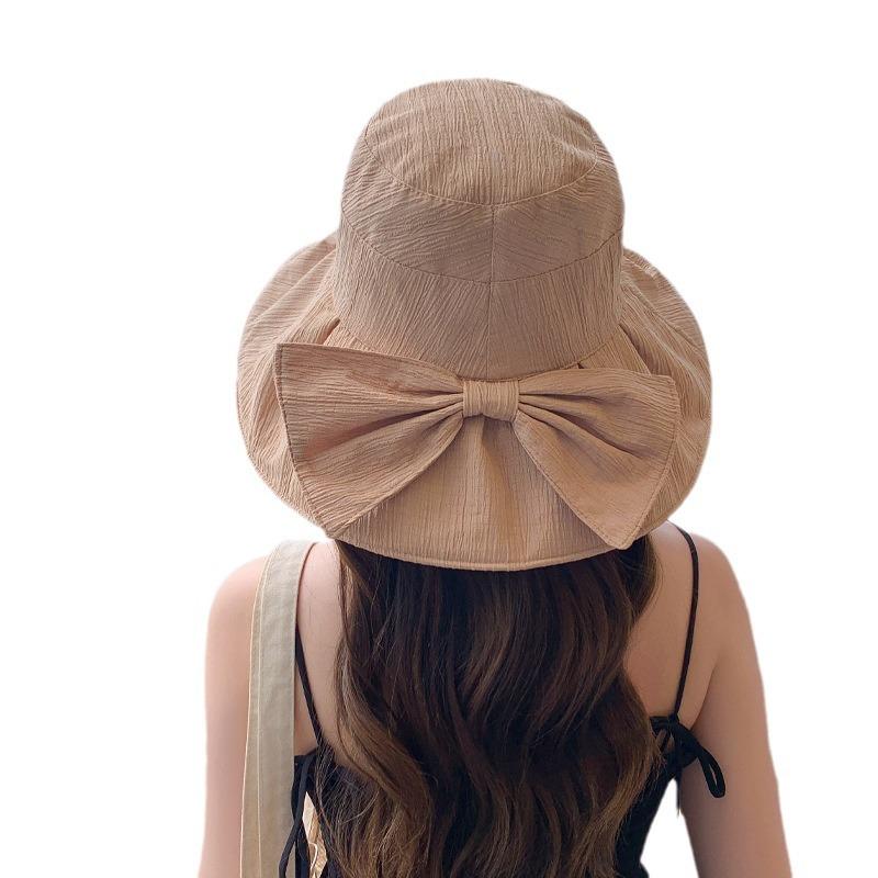 Summer New Hat Women's Solid Color Versatile Color Glue Bow Bucket Hat Outdoor Folding Sun Protection Cover