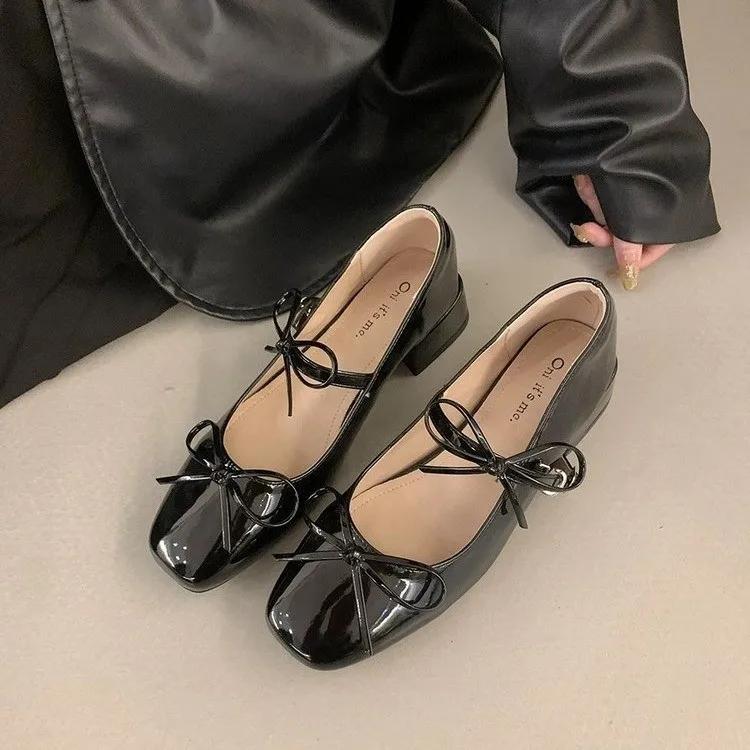 Fashion Designer New Women Mary Jane Shoes Ladies Concise Outdoor Butterfly-knot Pumps Spring Autumn Women's Dress Leather Shoes