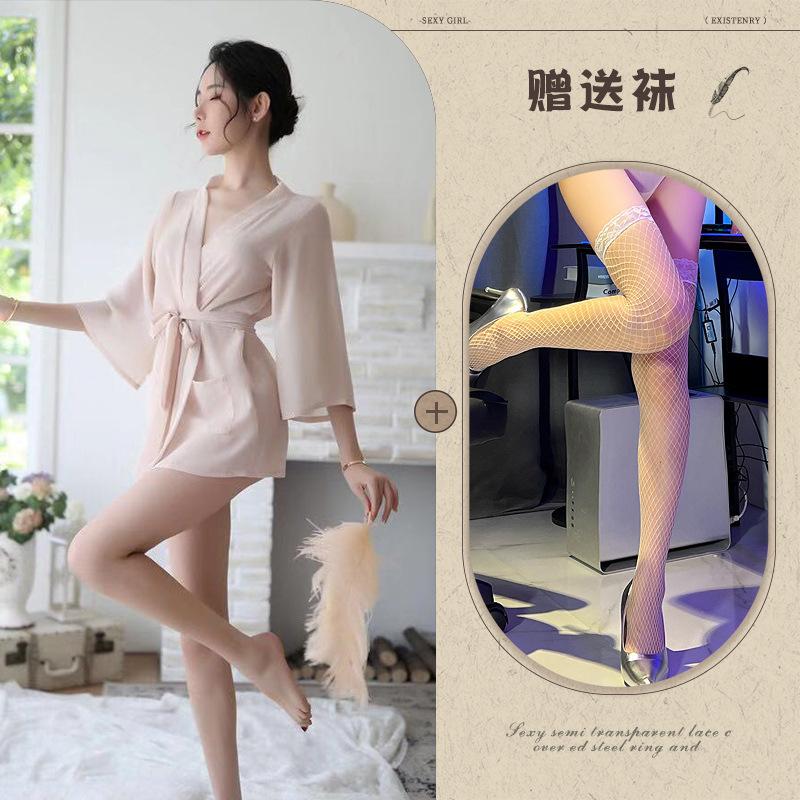 New sex underwear women's sexy transparent temptation chiffon pajamas short bathrobes hip suit