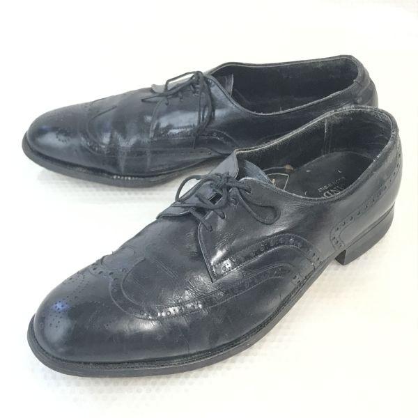 

1950s Vintage THE RAND SHOE Cush-N-Bilt Felt Lined Wingtip Shoes 26.5-27cm Black