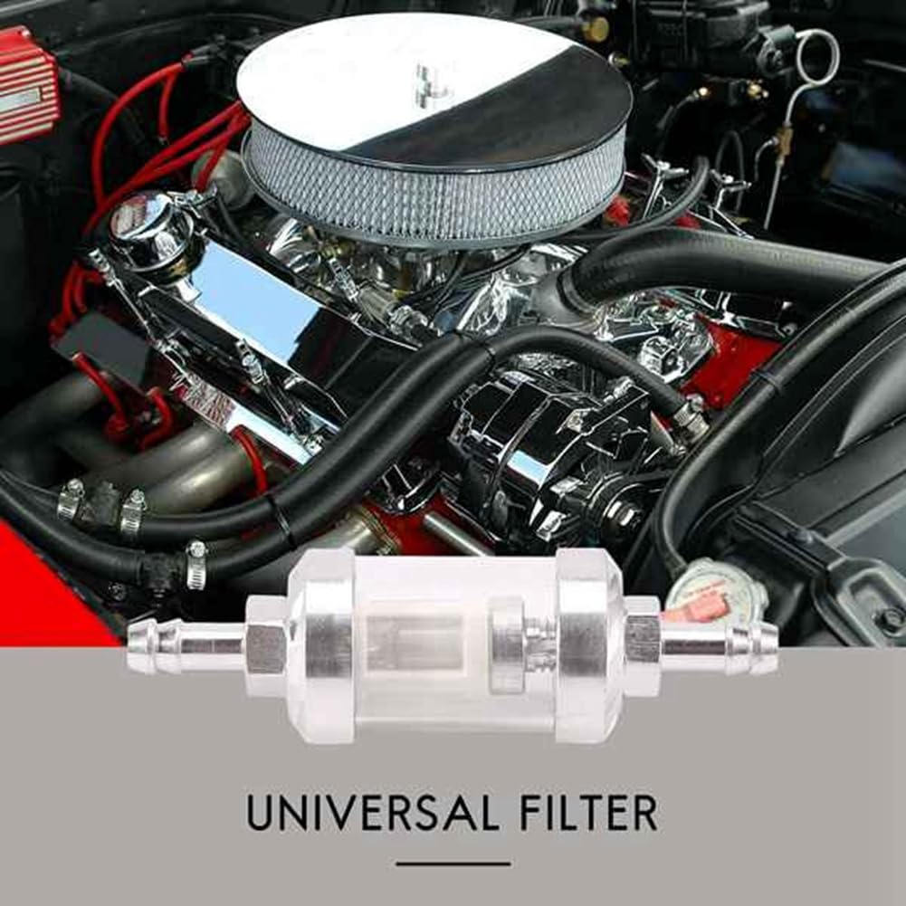 Weuareod 2pcs Universal Chrome Fuel Gasoline Crude Engine Inline Filter for 5/16" 8mm Silver Bike