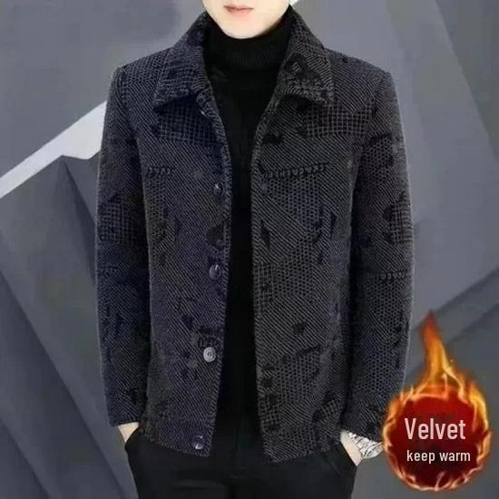 Herrförtjockad sammetsulljacka - Ny höst/vinter kort kappa