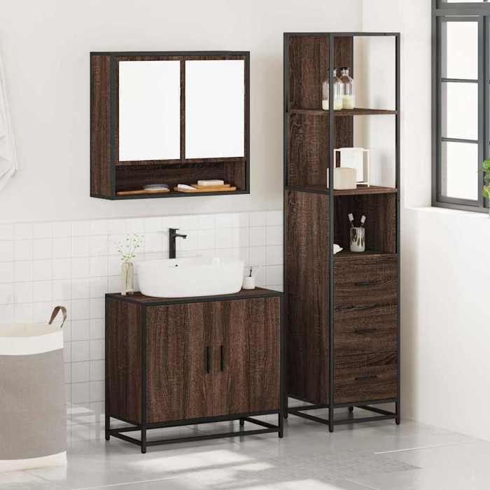 VidaXL Ensemble de meubles de salle de bain 3 pcs Chêne marron, armoire de rangement, armoire de bain, meuble de toilette 3301159