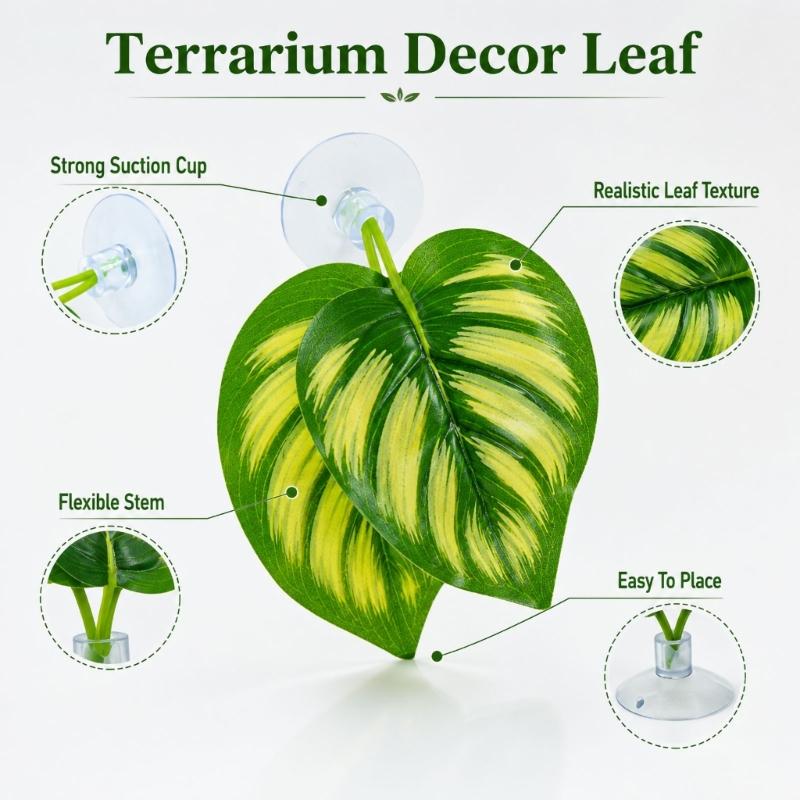Reptiles Clear Suction Cup Artificial Plant Accent, Colorful Plastic Habitat Display Accessory for Enclosure Styling Use