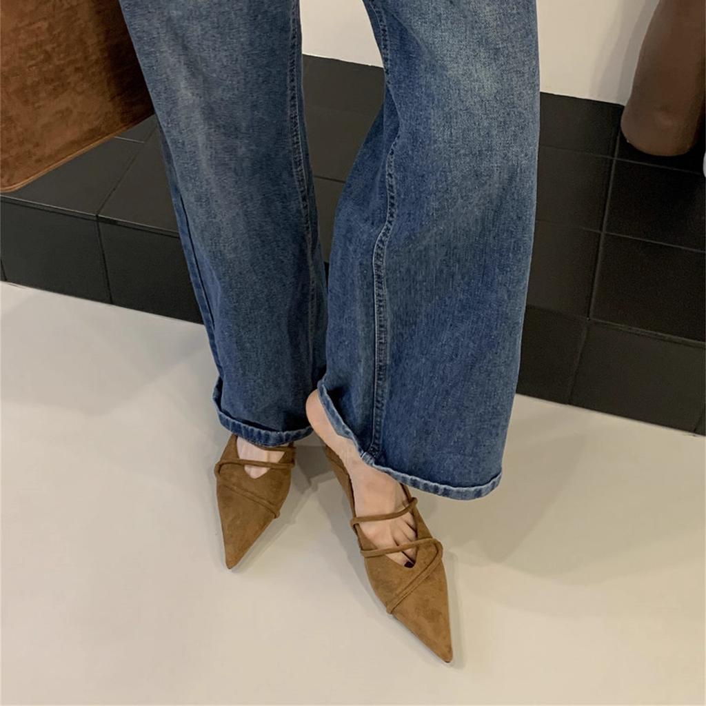 Pointed small low-heeled high heels 2025 autumn new temperament suede fashion versatile retro thin commuter shoes