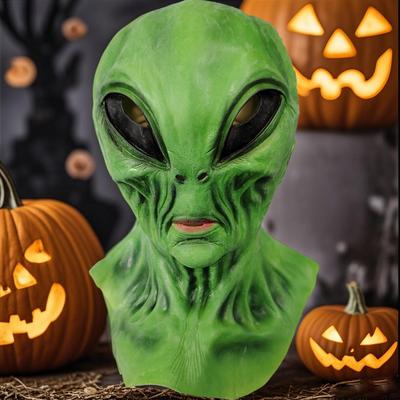 Green Alien Latex Mask, Halloween Party Role Play, Scary And Creative Alien Headgear, Escape Room Haunted House Cosplay Props
