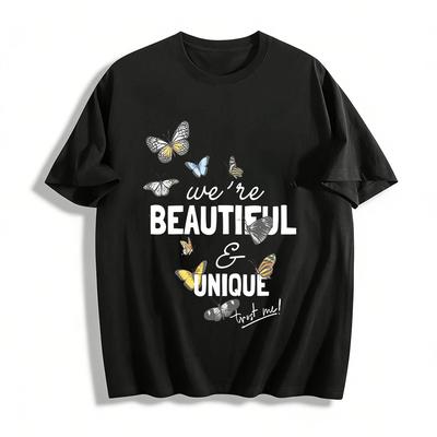 Vintage Colorful Butterfly Print Casual Top Unisex Breathable T-Shirt Pure Cotton T-shirt