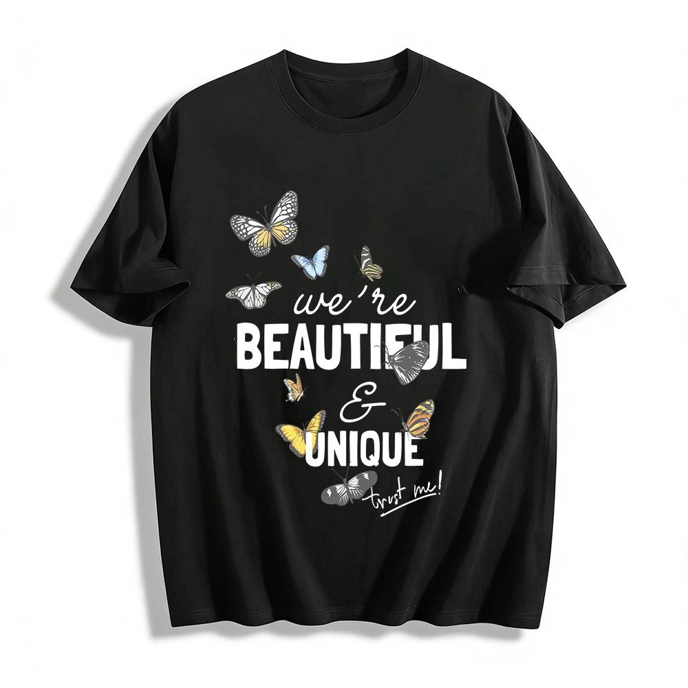 

Vintage Colorful Butterfly Print Casual Top Unisex Breathable T-Shirt Pure cotton T-shirt XXS