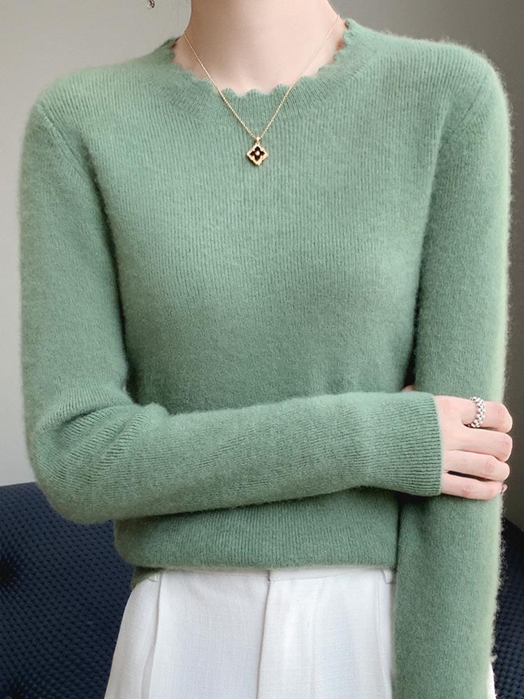 

Autumn Winter Long Sleeved Pullover Knitted Bottom Sweater Women Bottoming Shirt Fashion Elegant Loose Inner Sweaters Slim Casual Crew Neck Clothing one size зелёный