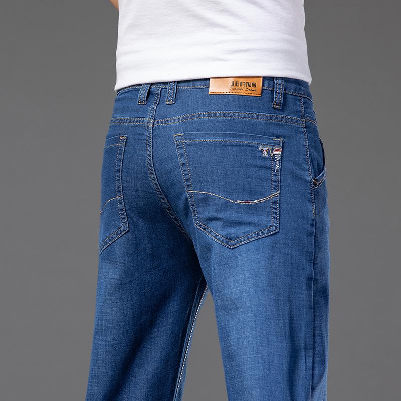 Herren Locker Gerade Lässige Jeans Marke Denim Hosen Mittelhoch Bund Elastisch Mode Business Jeans